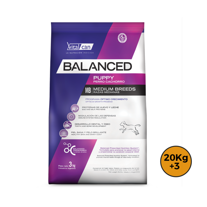 Balanced Cachorro Razas Grandes 20 Kg + 3 Kg + Regalo
