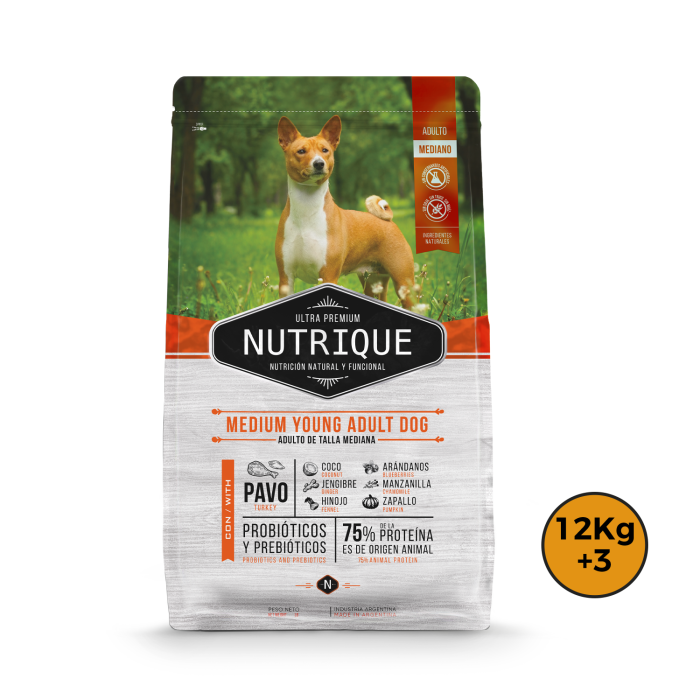 Nutrique Adulto Razas Medianas 12Kg + 3 Kg + Regalo
