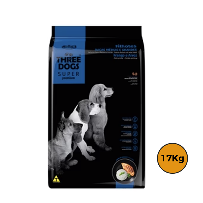 Three Dogs Super Premium Cachorro Razas Medianas y Grandes 17 Kg + Regalo